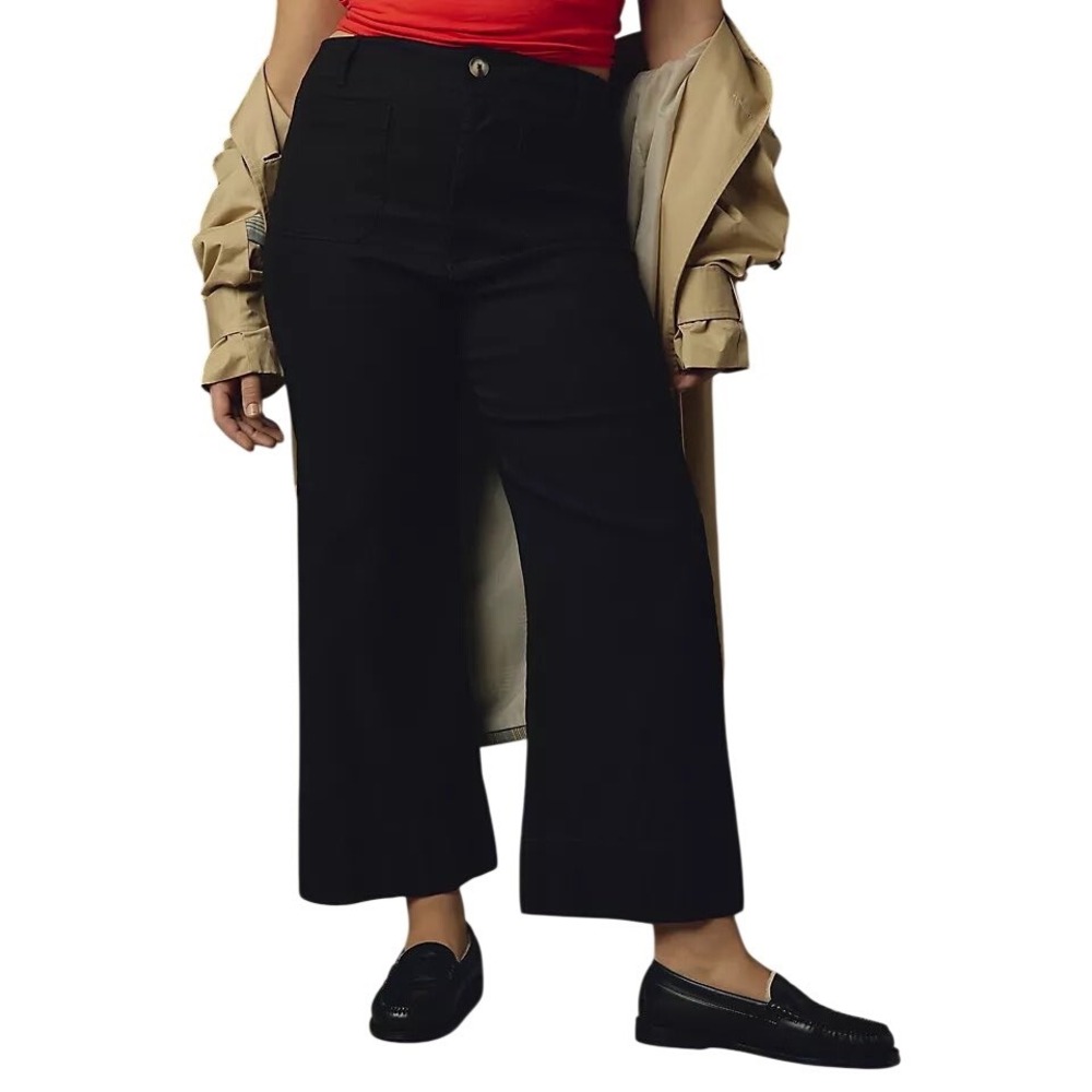 Anthropologie Maeve Colette Black Wide Leg Cropped Pants Size 20W Minimalist